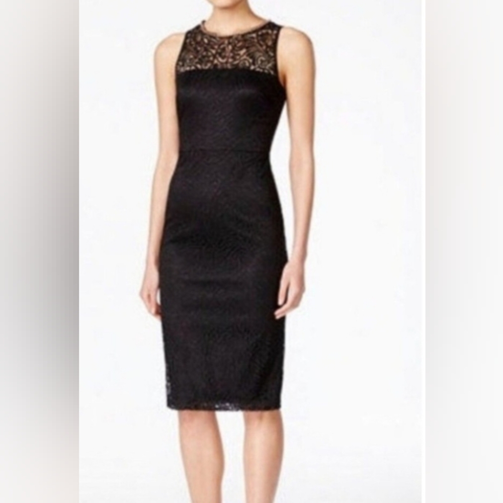 Jessica Simpson Women's Black Lace Midi Dress With Goldtone Beads. Size 4